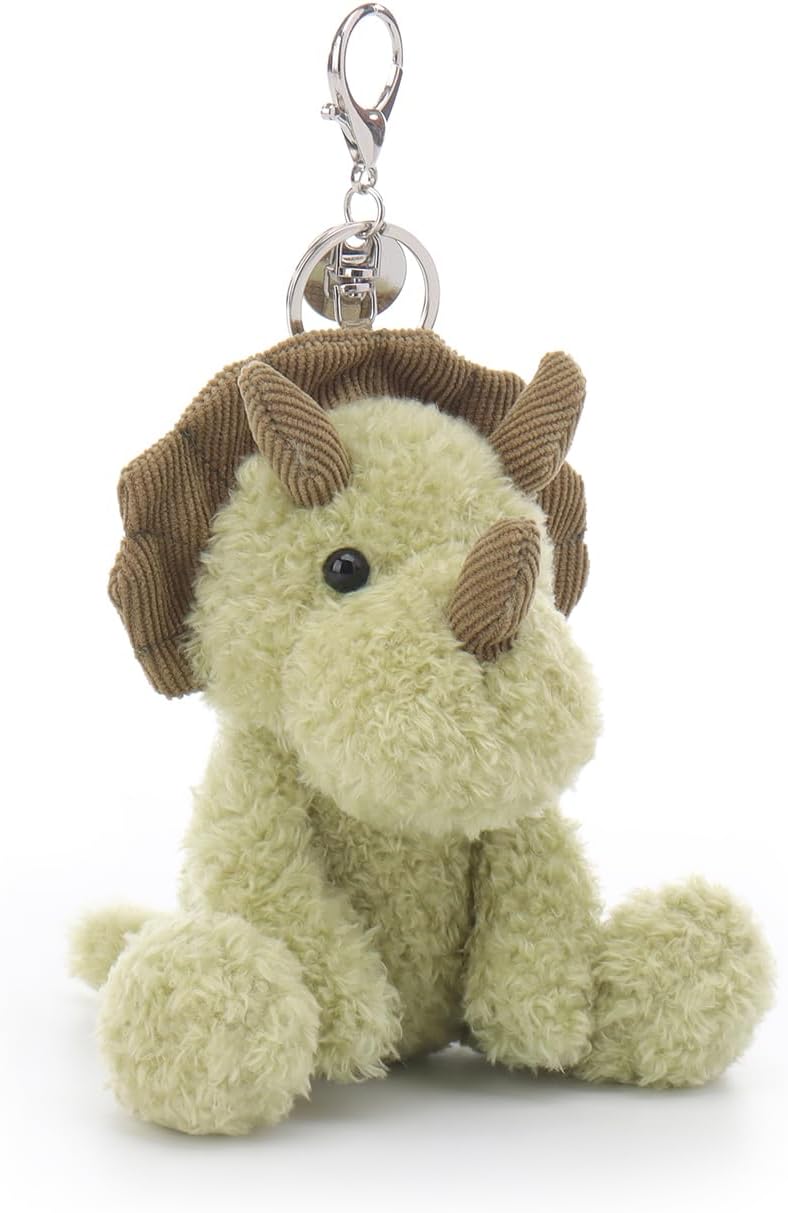 Apricot Lamb Green Triceratops Cute Keychain, Soft Stuffed Plush Toy Keyring for Kids' Backpack, Purse, 5 Inches - Image 4