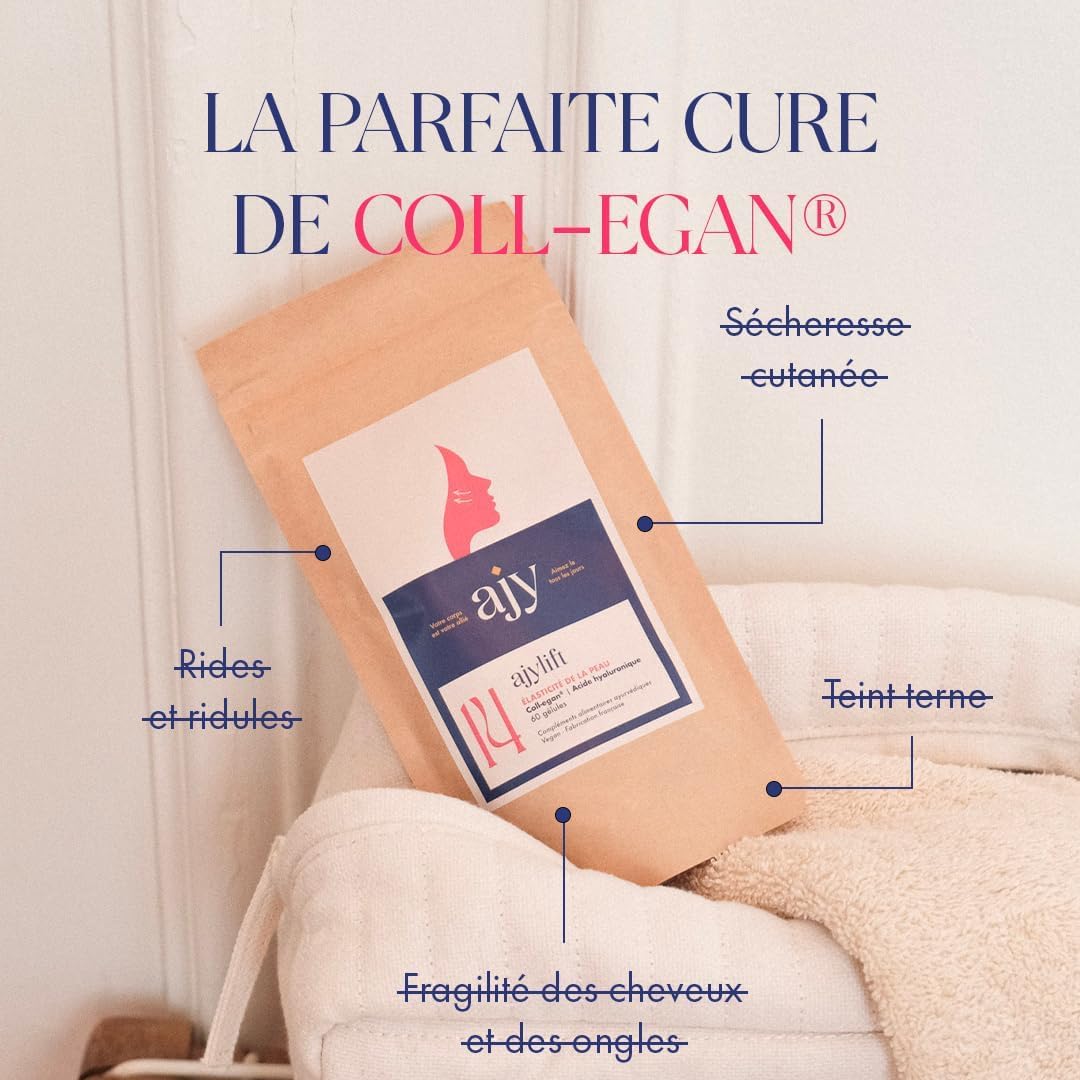 Pack 3 AJYLIFT Innovation Coll-egan®, Collagène VEGAN | Collagène et acide hyaluronique + vitamine c | | 3 mois