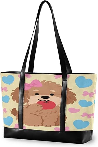 Dibujos animados lindo perro marrón bolsas con clase para portátiles para mujeres con cremallera bolsa 14 pulgadas para la escuela con tablet