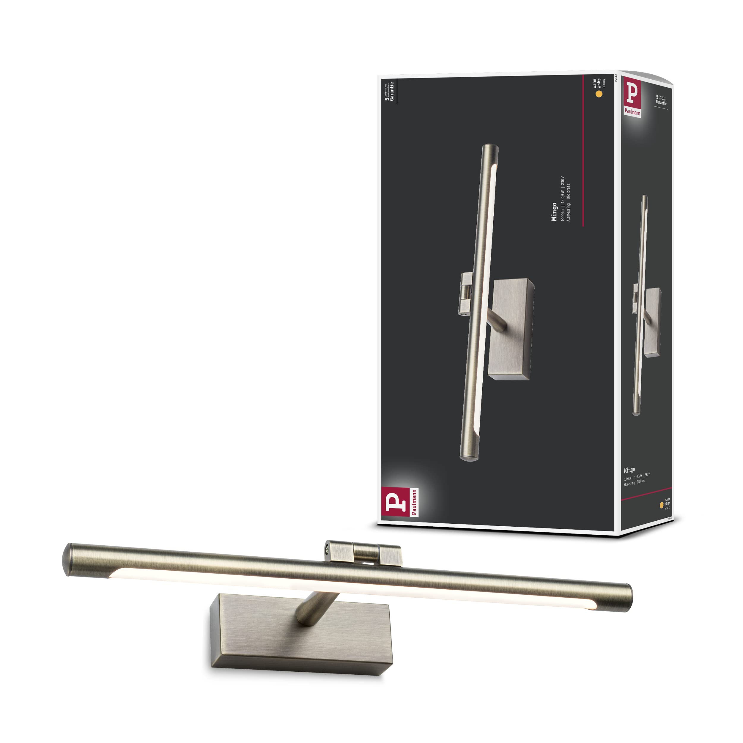 Paulmann 95562 LED Bilderleuchte Mingo 400mm incl. 1x9,5 W Warmweiß Altmessing Bildbeleuchtung Metall, Kunststoff Wandlampe 3000 K