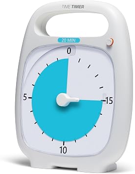 TIME TIMER Plus 20 Minute Desk Visual Timer - Countdown Timer with Portable Handle for Classroom, Office, Homeschooling, Study Tool with Silent Operation White