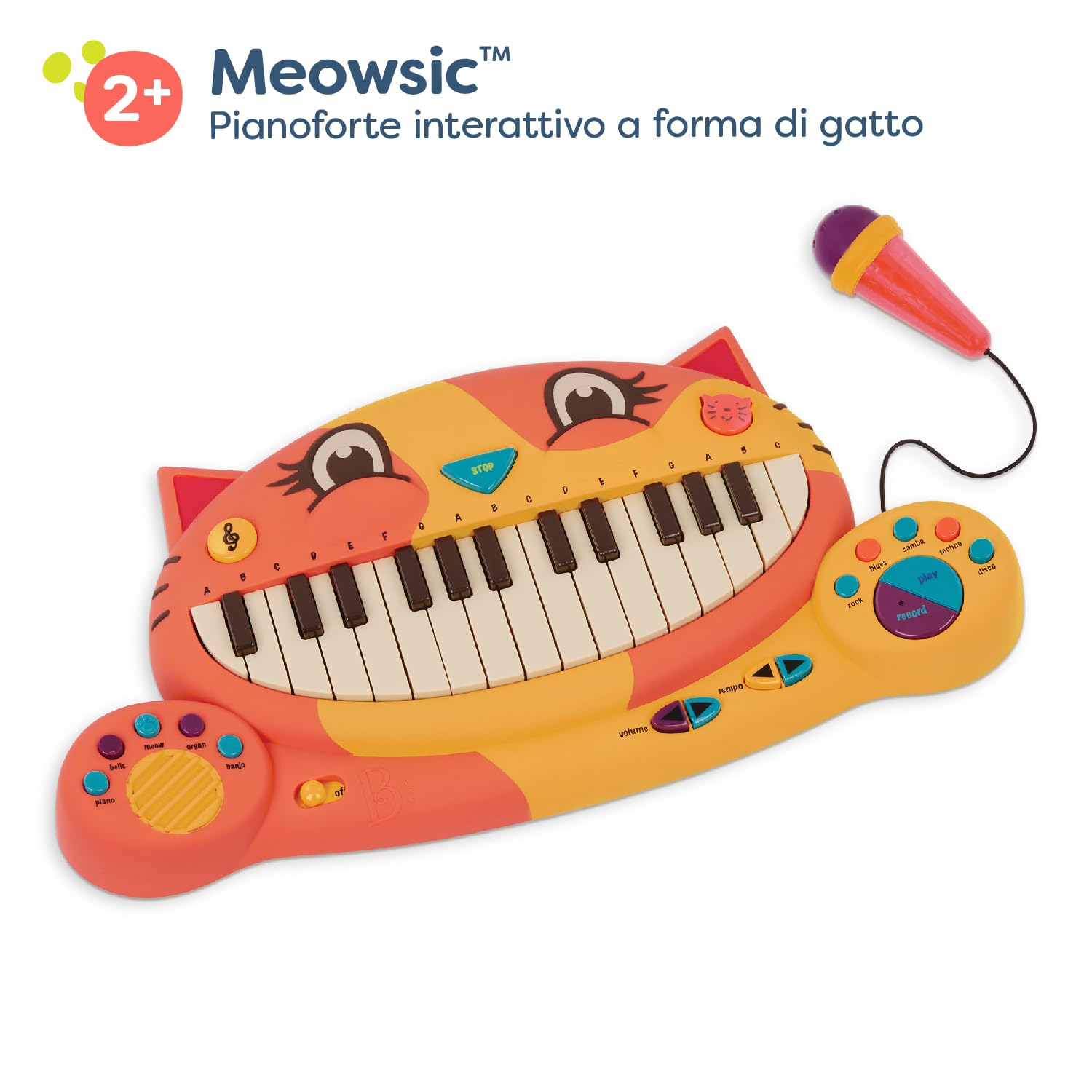 B. toys - Meowsic - Pianoforte interattivo per gatti - Pianoforte giocattolo e microfono - Strumento musicale per bambini e ragazzi - 20+ canzoni, suoni e funzioni di registrazione - 2 anni +