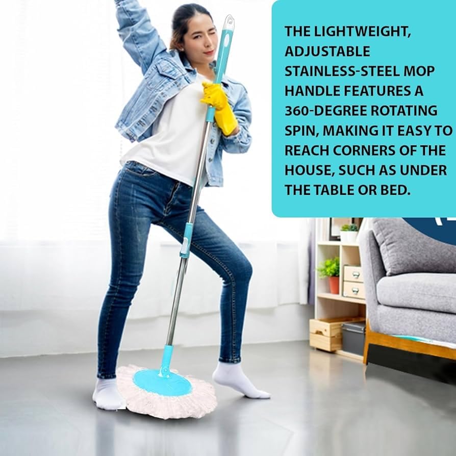 Image of Mop Stick Rod Only with Free Microfiber Refill | Adjustable Stainless Steel Spin Mop Rod | Pocha Stick for Floor Cleaning Home & Office