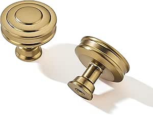 Haute Knobs Solid Brass Unlacquered Polished Brass Cabinet Knob Brass Cabinet Round Drawer Knob (Small - 1" Diameter