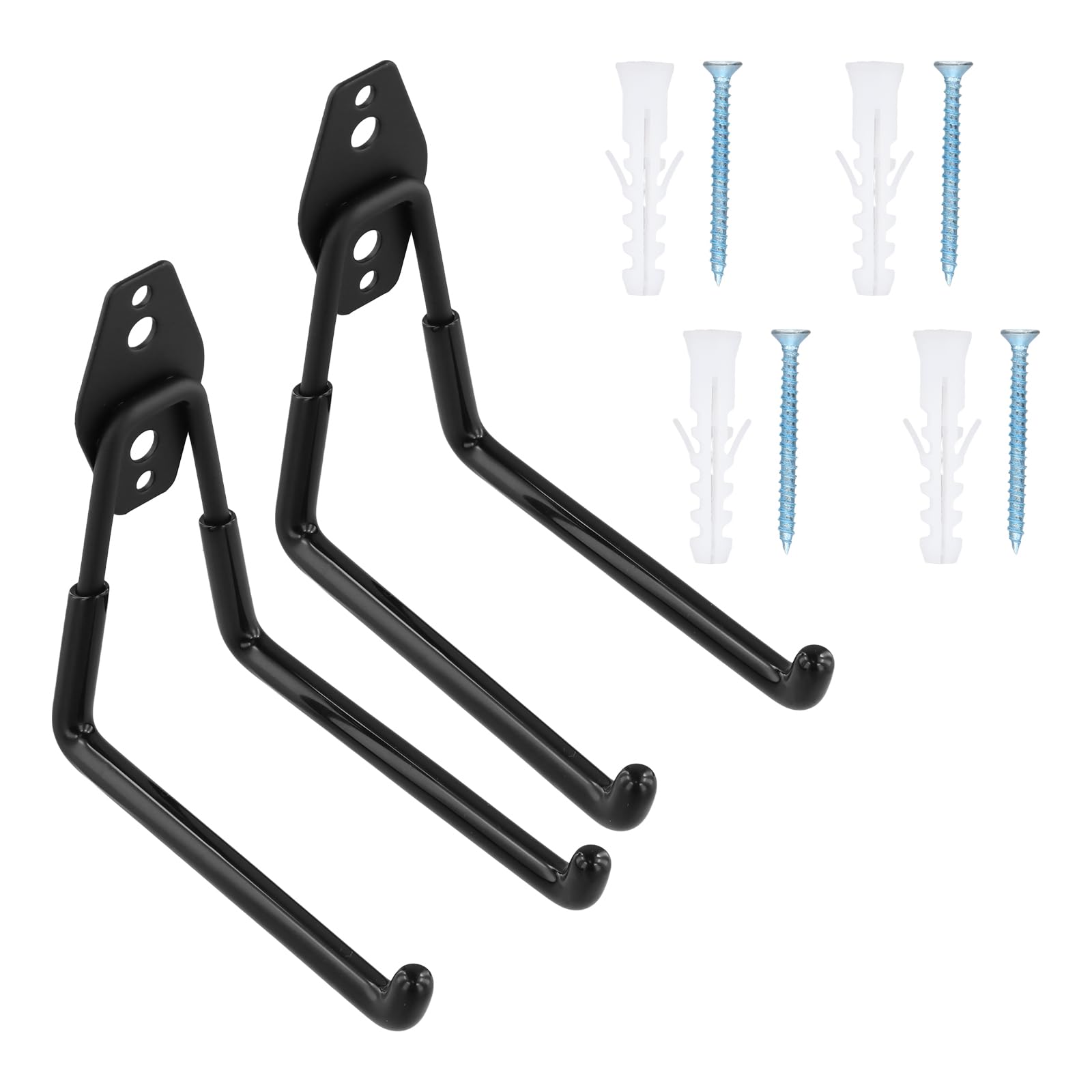 2er Garagenhaken Wandhaken, Doppelhaken Stahl rutschfest Garage Leiter (M) | PVC-Ummantelung, bis 15 kg, für Fahrrad, Garten, Werkzeug, Schaufel, Besen, Kabel, Wandmontage an Beton, Holz, Ziegel Dübel