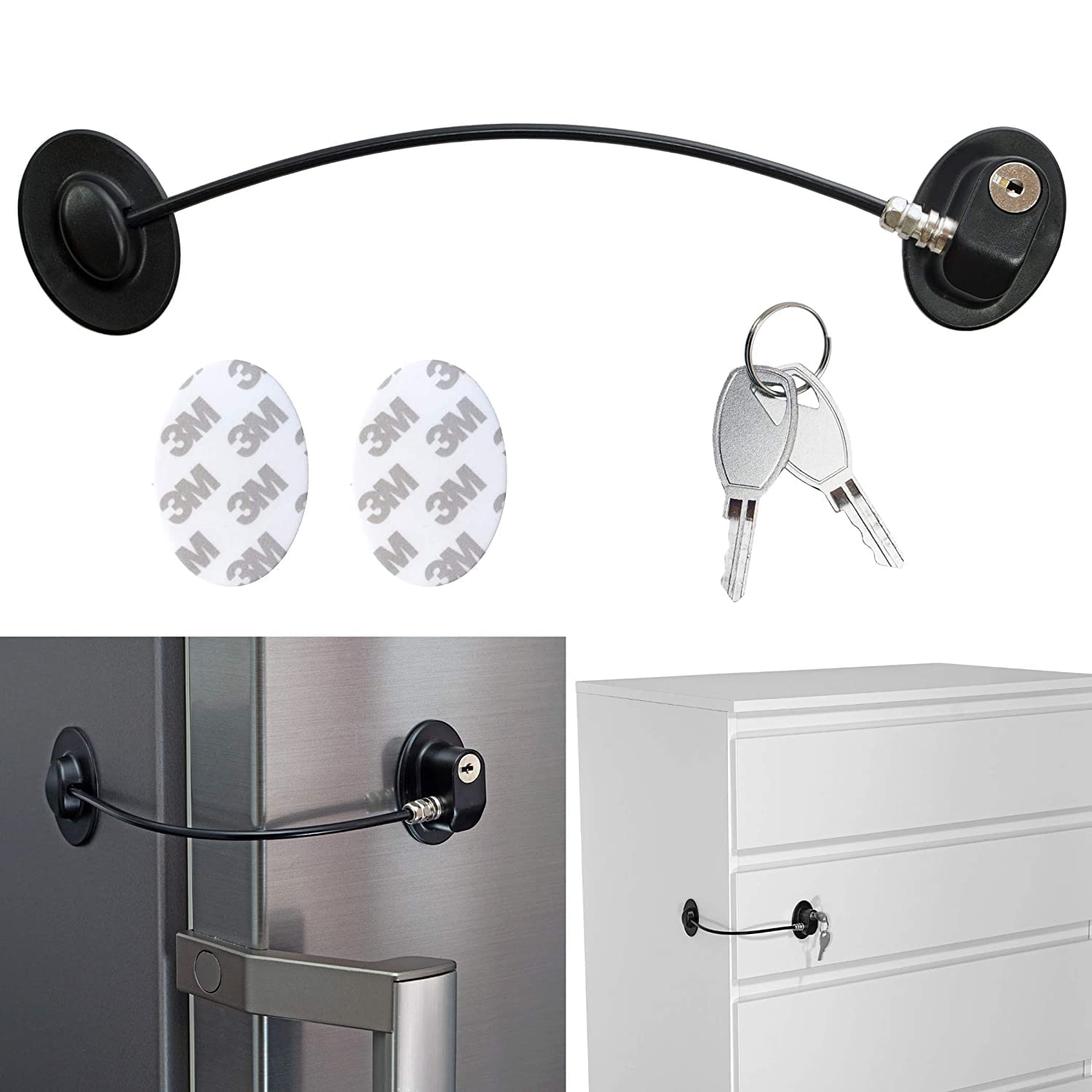 Maxxlite Safety Door Locks with 2 Keys for Cupboard, Cabinets, Fridge & Freezers, Child Security Locks, Childproof Your House Adhesive Residue FreeBlack