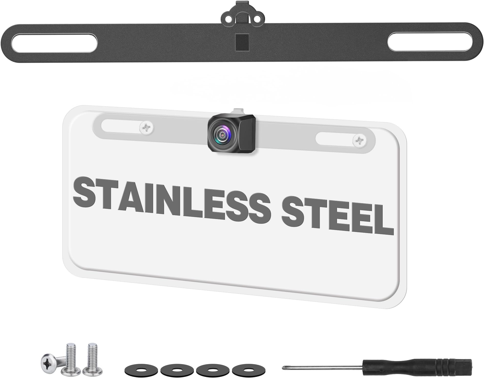 Pixelman Stainless Back Up Camera License Plate Mount,Universal License Plate Camera Mount for Mirror Camera,Backup Camera Mounting Bracket,Rear Cam Backup Camera Mount,Dash Cam License Plate Mount