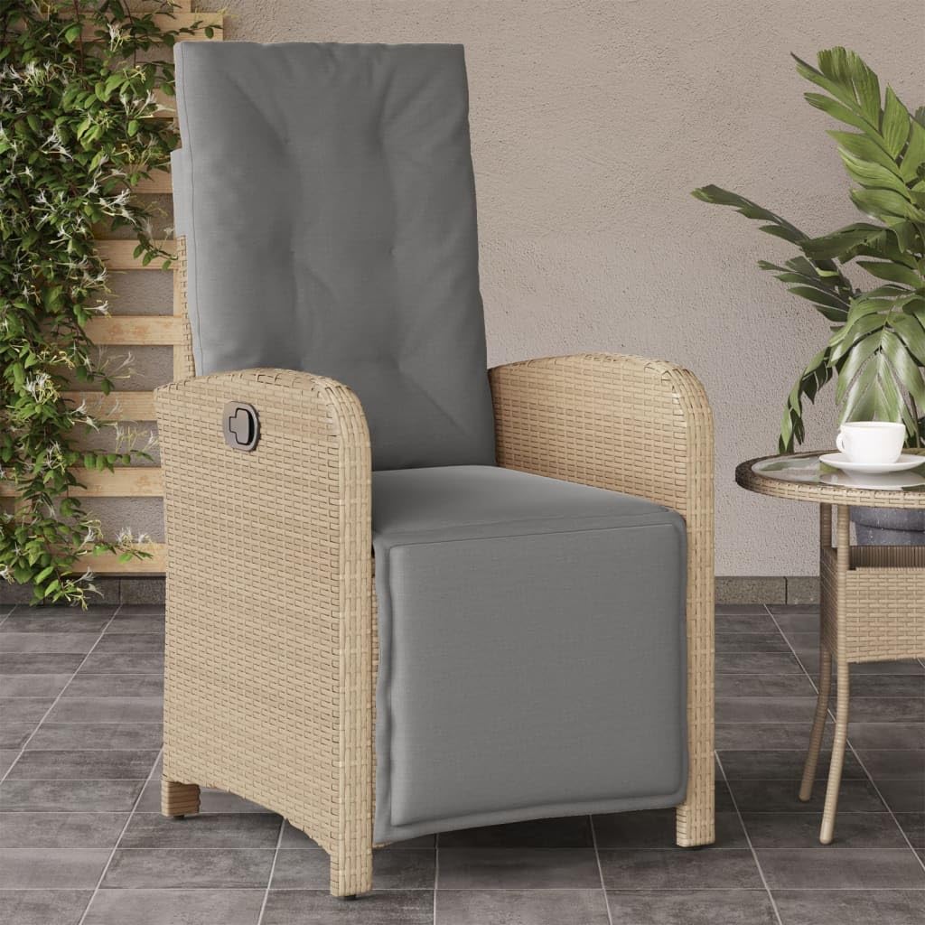 Poltrona reclinabile giardino poggiapiedi 2 pz rattan PE beige mix sedie esterno resistente alle intemperie poltrone per terrazze mobili da giardino Poltrone da giardino