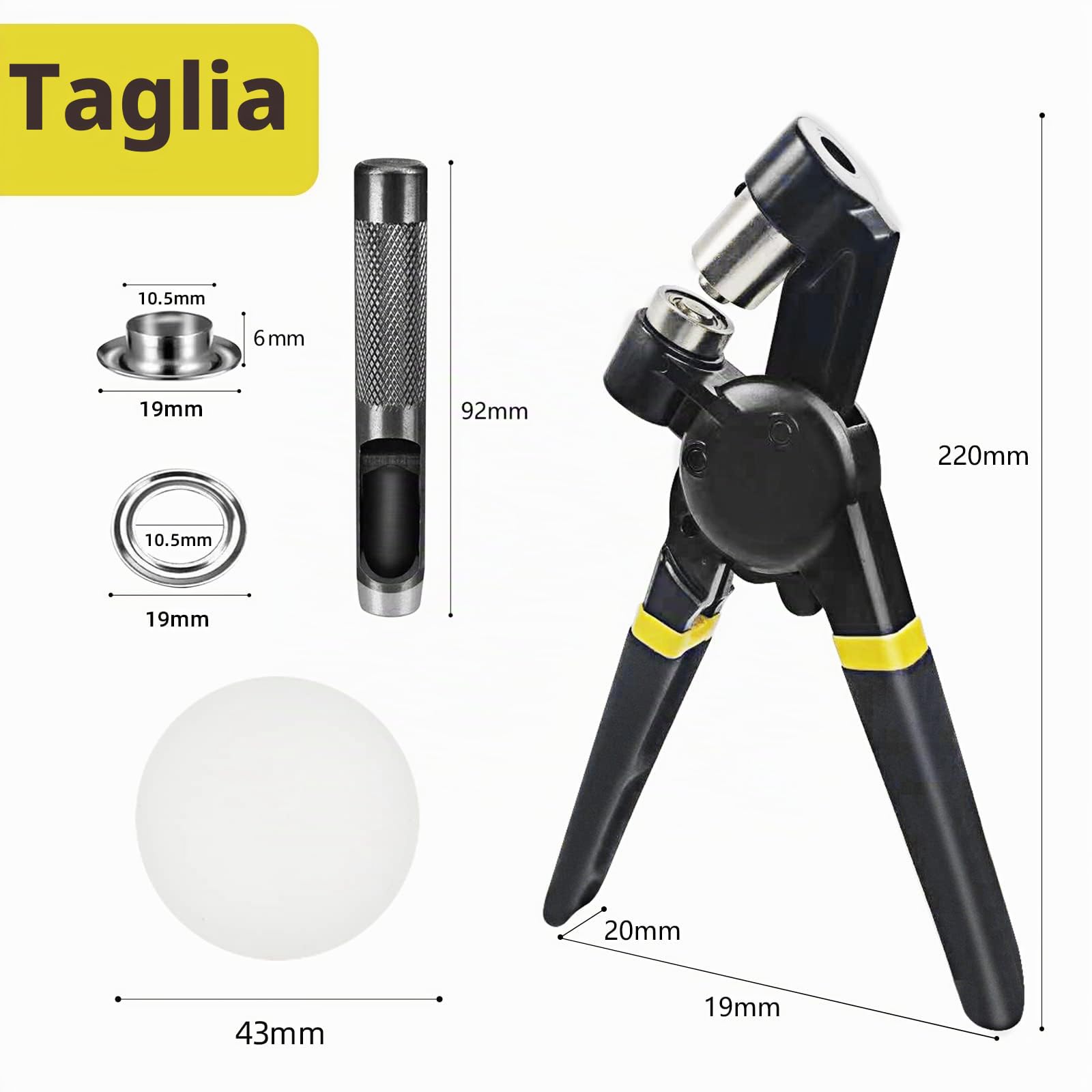 HAPDEN Pinza per Occhielli per Teloni e Tessuti, Set di Occhiellatrice per Teloni con 500 Occhielli (Ø 10mm),Professionali Occhiellatrice Manuale