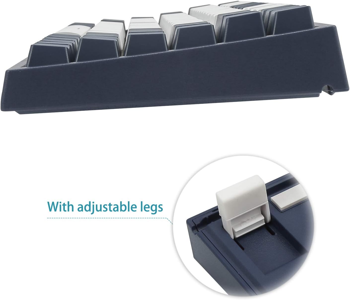 HUO JI CQ84 RGB Mechanical Gaming Keyboard, Programmable RGB Backlit, Blue Switches, USB Wired 75% Compact 84 Keys Anti-Ghosting for Mac, PC, White and Blue