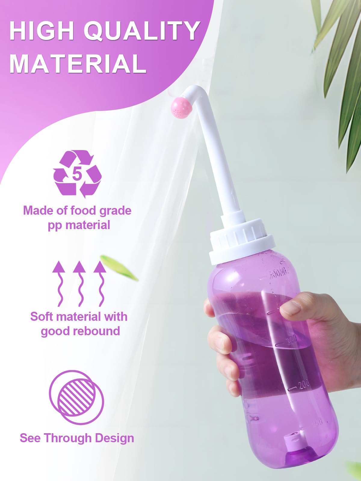 Po doccia 500 ml, bidet portatile con 2 ugelli, ideale per docce anali e doccia (Viola)