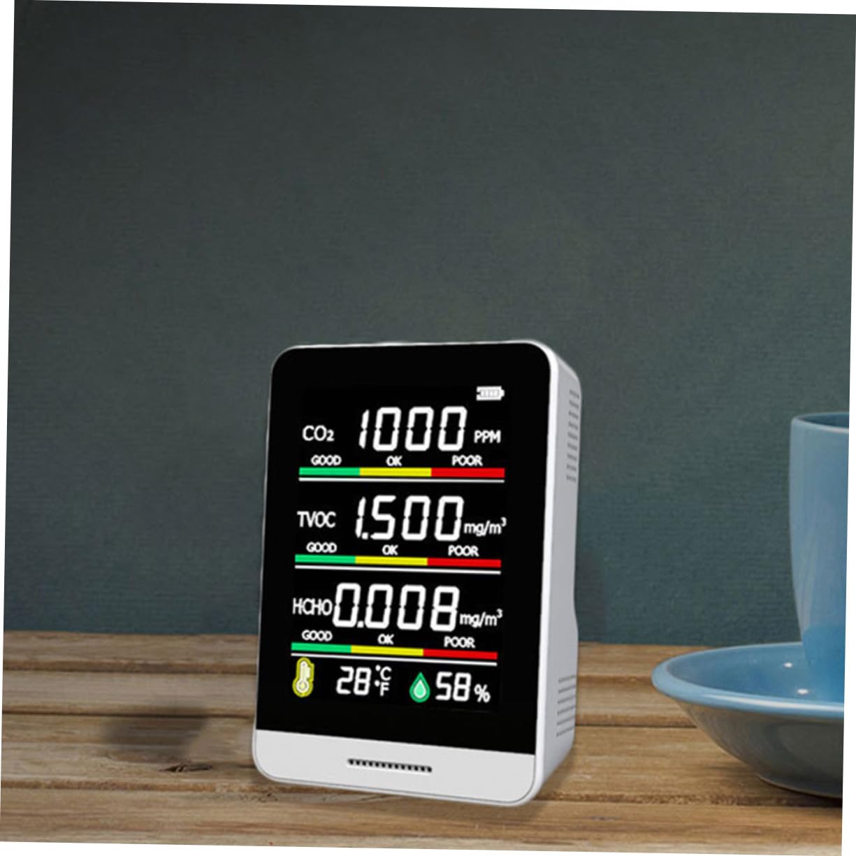 PLAFOPE Medidor Calibración Calidad Portátil Co2 de Interior Aire del Incorporada Batería y Compensación de Vidrio Blanco para Invernadero