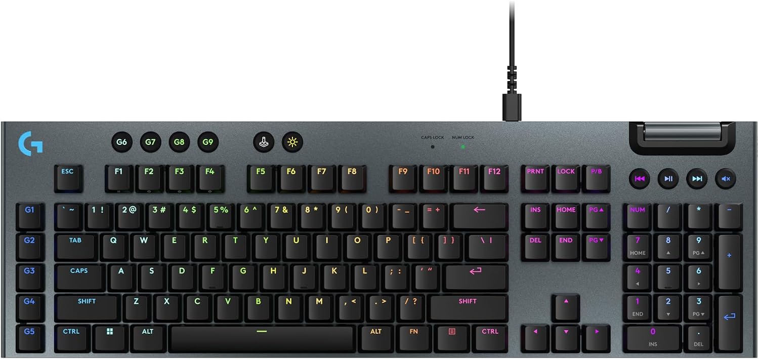 Logitech G915 X Wired Gaming Keyboard (Tactile)- Black | Low Profile, Mechanical Switches, Double-Shot PBT Keycaps, RGB lighting, Aluminum finish, PC/Mac Compatible