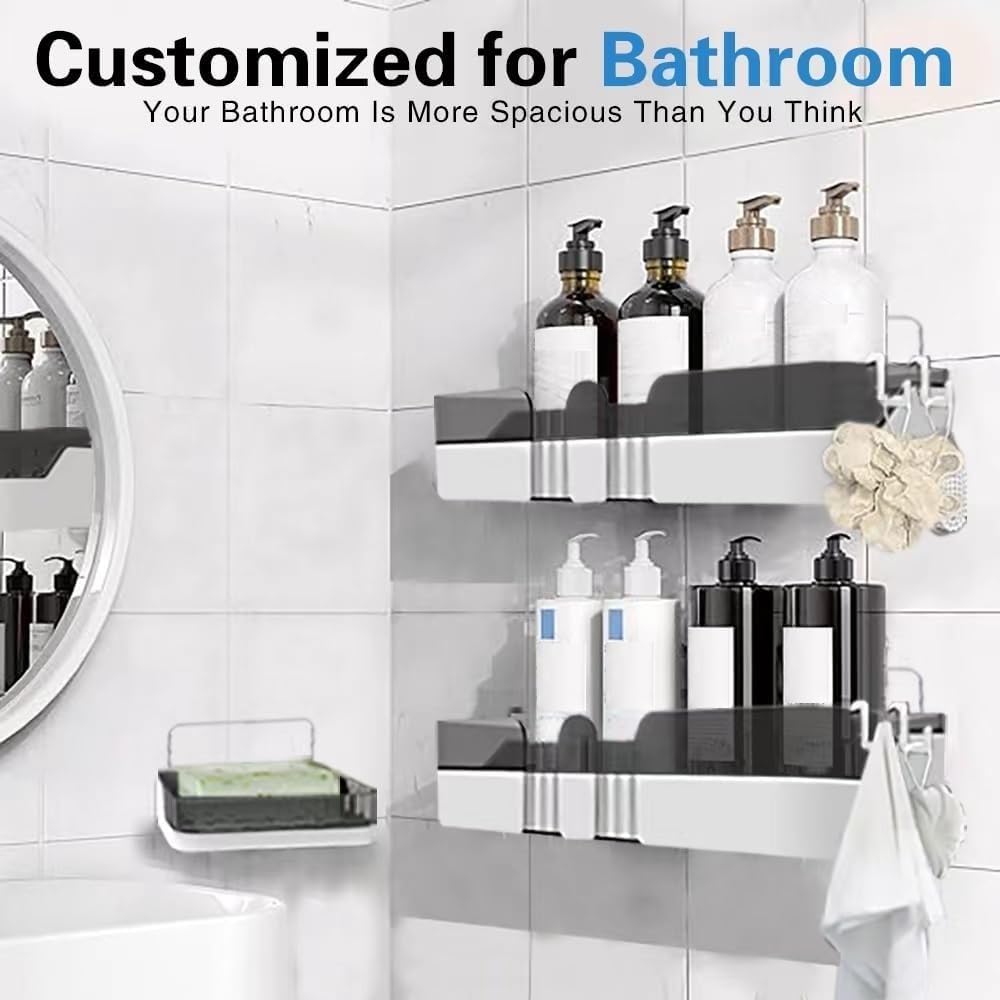 2-Piece Shower Organizer, Detachable, Double-Layer Shower Shelf, No Drilling Required, for Bathroom and Kitchen (Black and White)