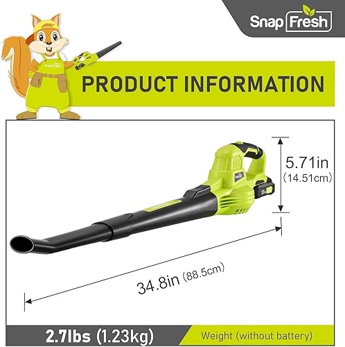 Vista 31 de SnapFresh Soplador de hojas inalámbrico, soplador eléctrico de hojas de 550 CFM, inalámbrico con batería de 4.0 Ah y cargador rápido, soplador