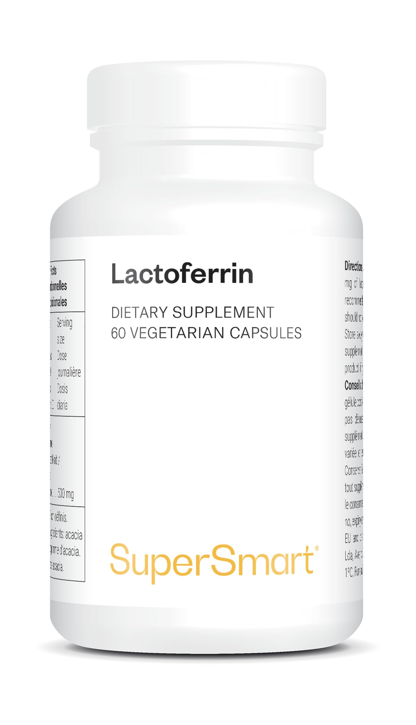 Lactoferrin - Stärkt und optimiert das Immunsystem - Begrenzt Infektionen - Stimuliert die Darmgesundheit - Reguliert das Knochenwachstum - Vegetarisch - 60 Kapseln SuperSmart