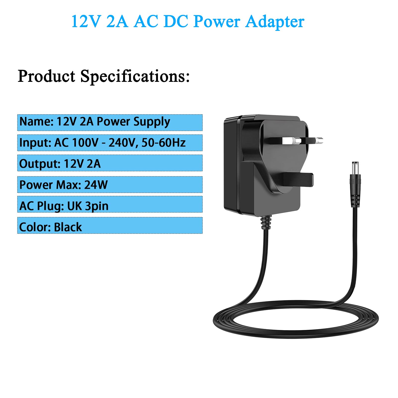 CCTV Camera Power Supply 12V 2A with 1-to-4 Way Power Splitter Cord, 100-240V AC to DC 12Volt Adapter Compatible with 12V 2A/1.5A/1A Security Cameras