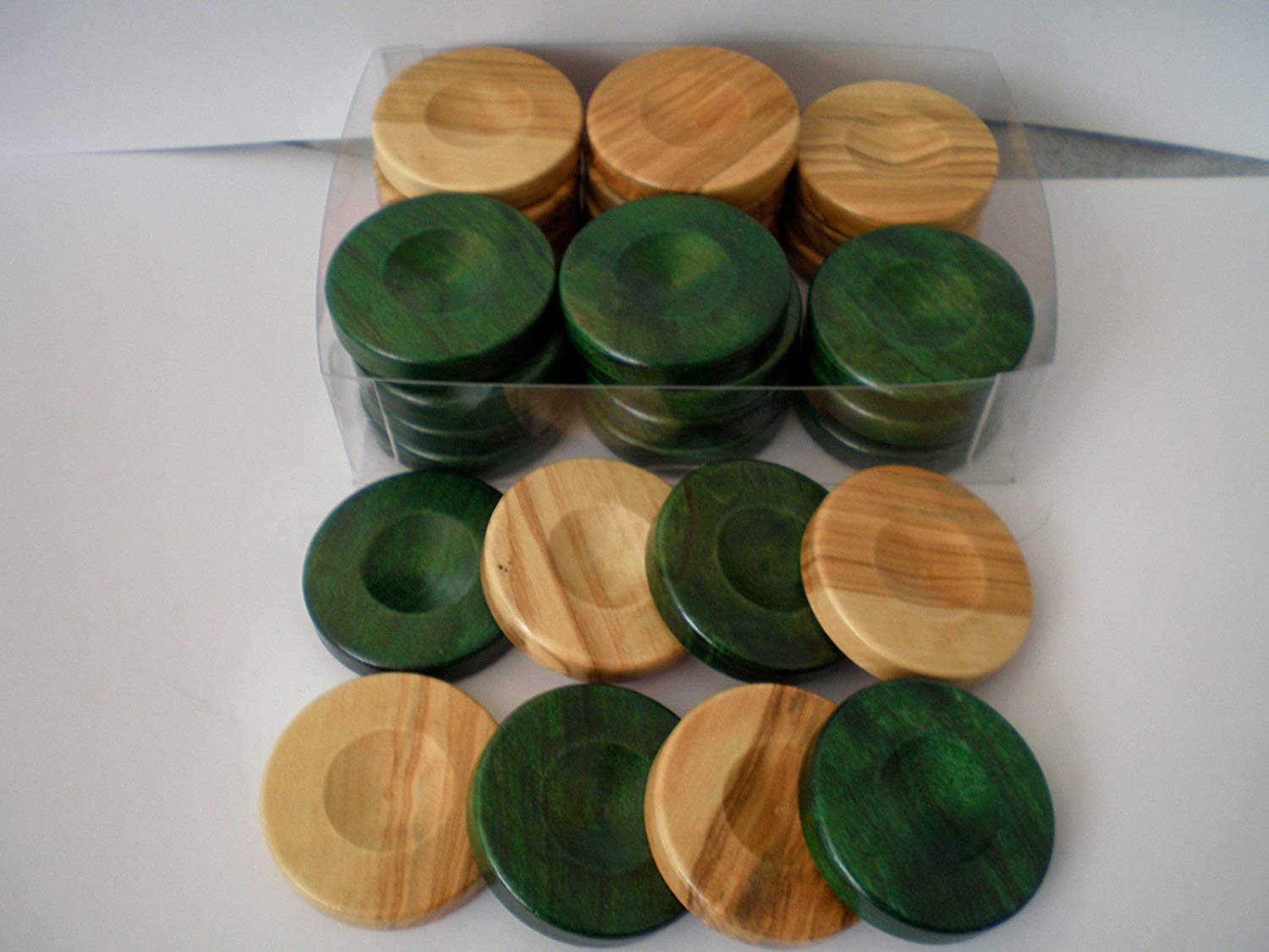 30 Small 1" Olive Wood Checkers - Natural Olive Wood - Green Color Checkers