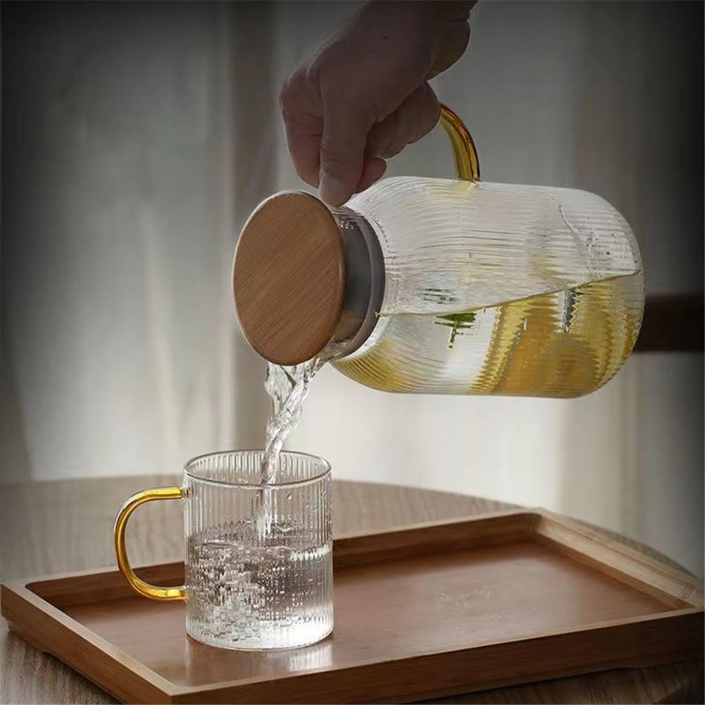 Jarra Jarra de agua vidrio 1500 ml con tapa asa | Tetera resistente al calor Hervidor de agua fría y caliente