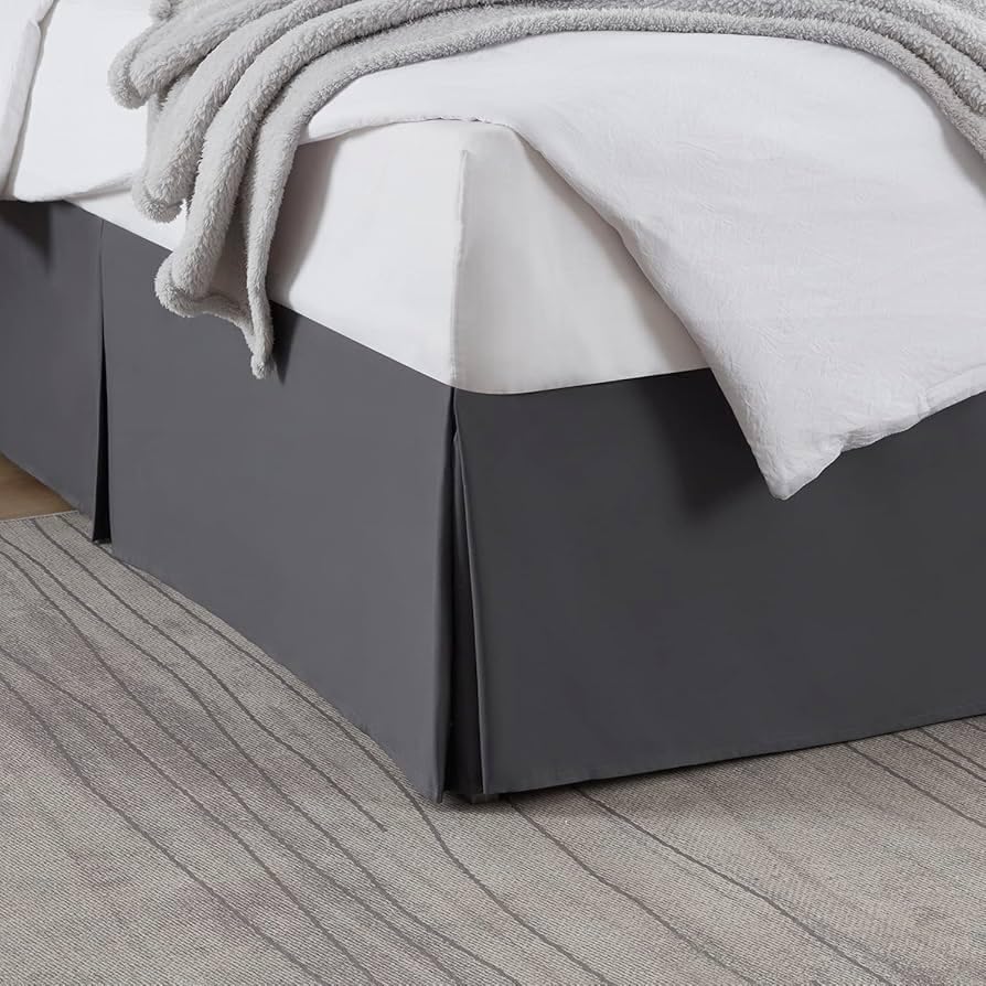 Luxury Queen Sized Bed Skirt in Split Corner - in 100% Egyptian Cotton Fabric (Grey, Queen) with Extra Deep Pocket 16 Inch
