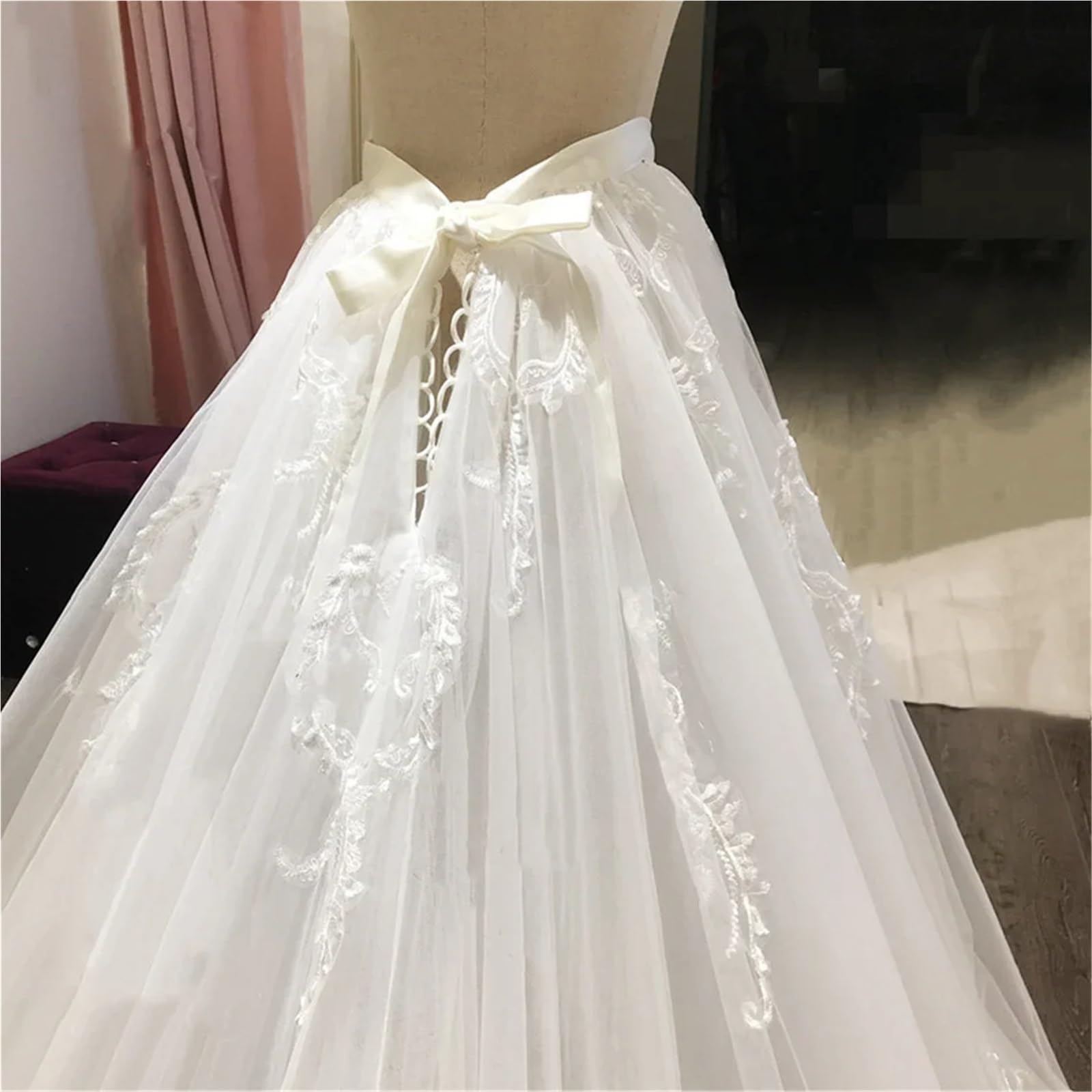Gonna da Sposa Rimovibile con Strascico Staccabile in Tulle e Pizzo di Lusso, for Abiti da Sposa.(White,4XL)