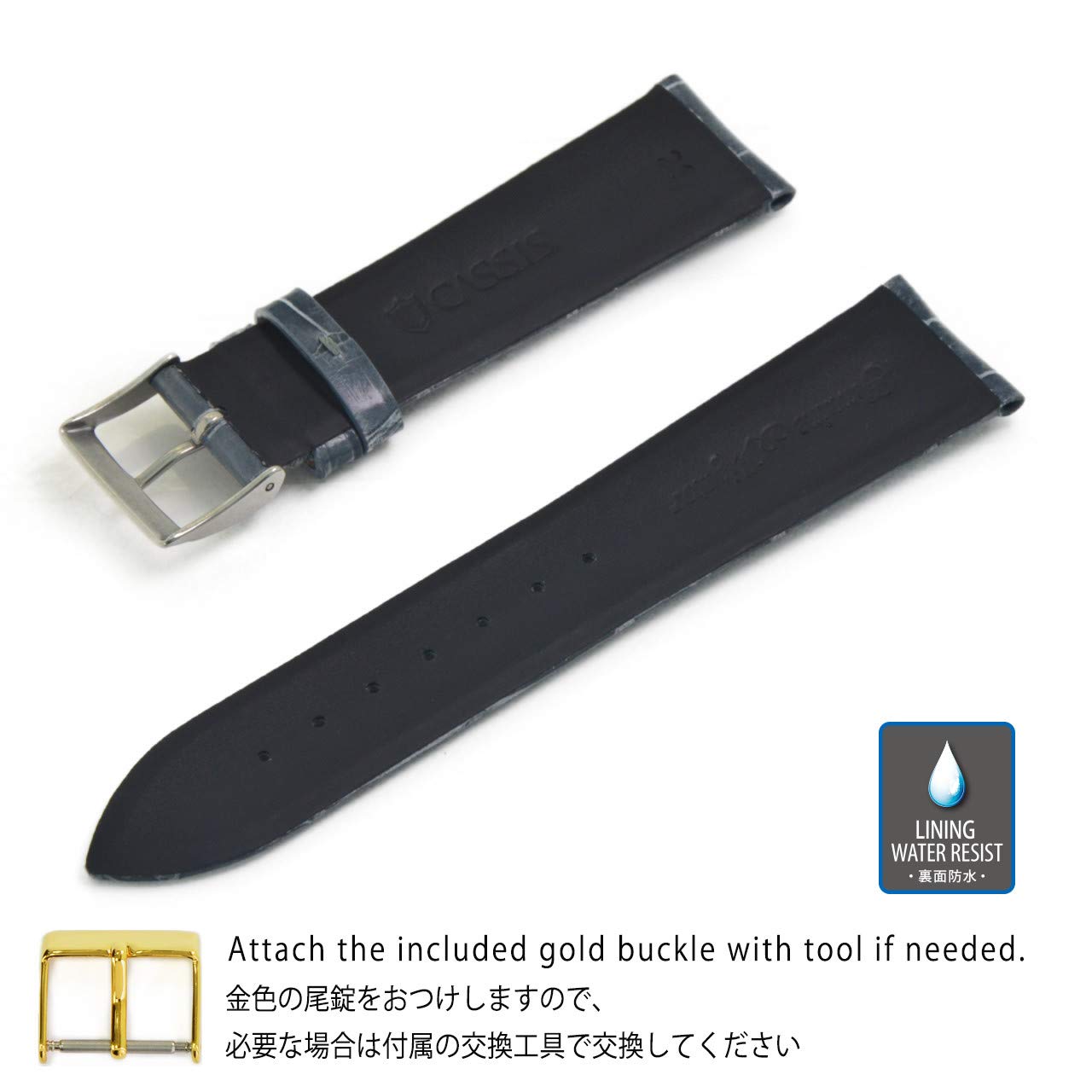 カシス アドナラ シー 裏面防水 本革ベルト クロコ ネイビー 18mm