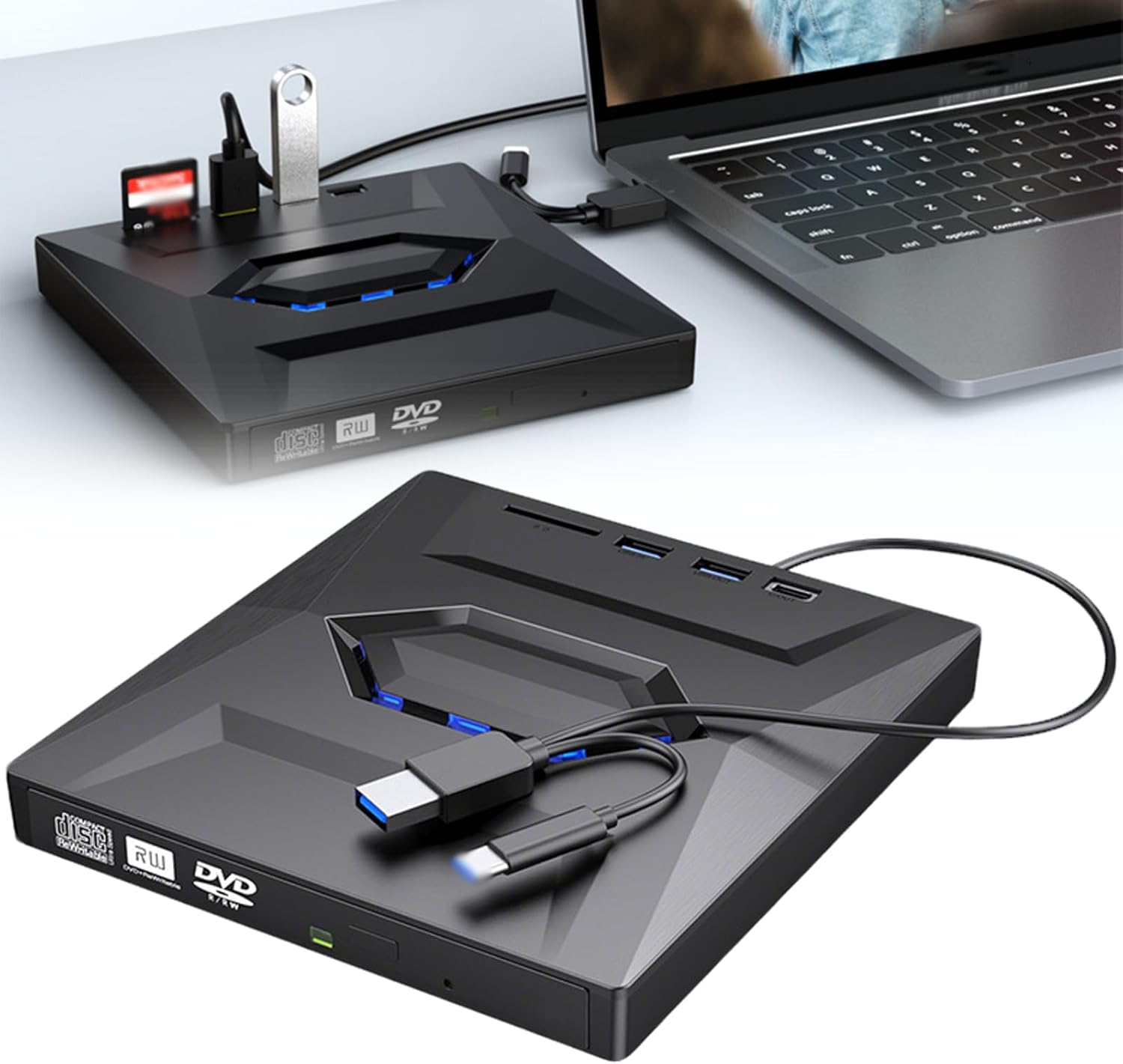 Retro Laptop CD DVD Player USB C 3.0 Portable CD Burner, DVD Burner for Laptop, Desktop, Slim Portable DVD Player, Plug-and-Play, Compatible for Modern & Classic Computing