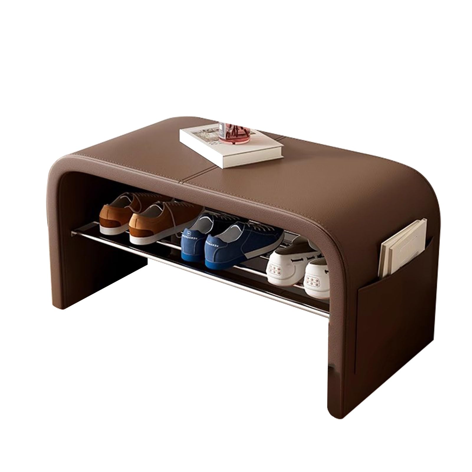 GYEQXKT MidCentury Modern Shoe Bench100cm Wooden Shoe Rack SpaceSaving Entryway Storage 150kg Capacity for Living Room Bedroom Hallway (Brown)