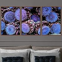 3 Piece Framed Canvas Wall Art Blue Cluster Flowers and Colorful Bouquet Canvas Prints Home Artwork Decoration for Living Room,Bedroom - 16