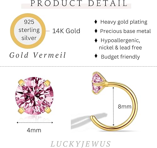 Miniatura 3 de 14k Gold Plated 925 Sterling Silver Small Half Huggie Hoop Earrings for Women Girls, Hypoallergenic Colored Cartilage Earring Studs  Gold Earrings