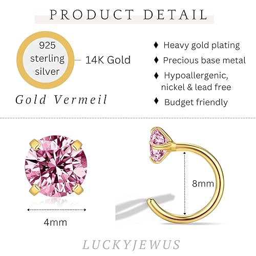 Miniatura 3 de 14k Gold Plated 925 Sterling Silver Small Half Huggie Hoop Earrings for Women Girls, Hypoallergenic Colored Cartilage Earring Studs  Gold Earrings