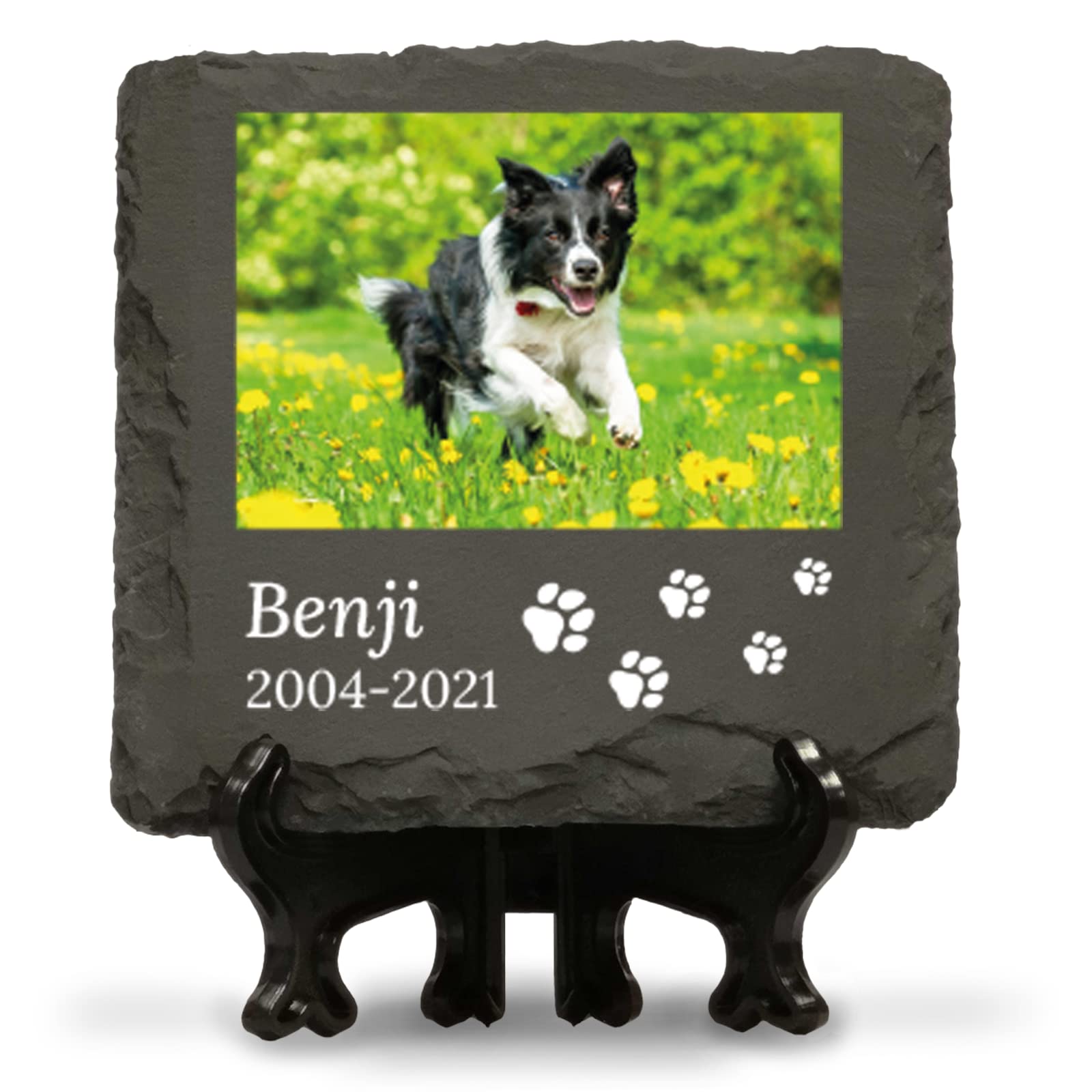 You Personalise Personalised Pet Memorial Plaque with Photo and Text Square Slate for Dog Cat 100mm with Optional Display Stand