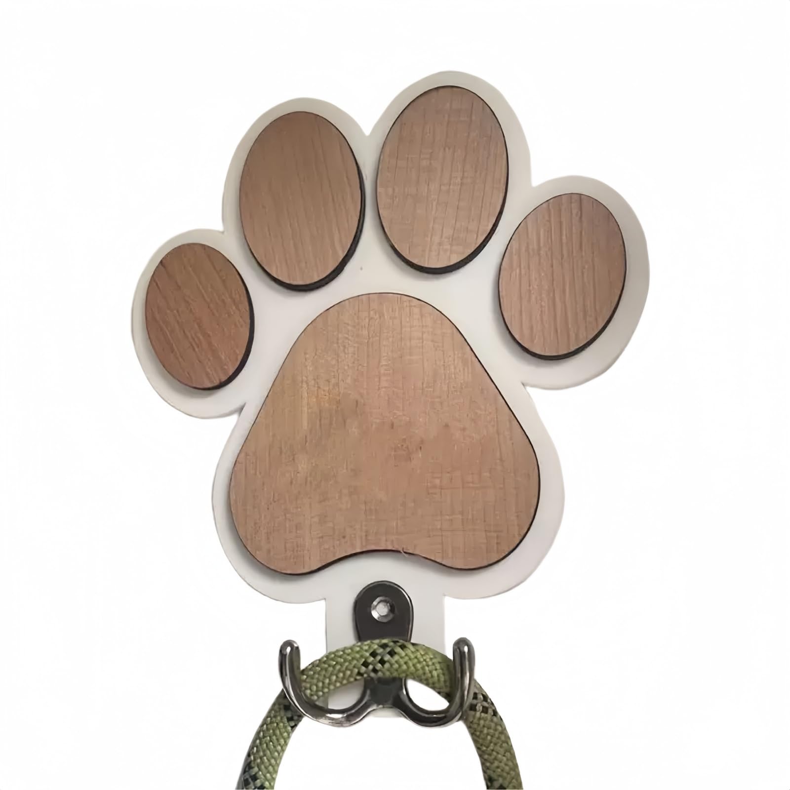 Cuikaan Dog Leash Holder for Wall by The Door,Paw-Shaped Leash Hooks for Wall Decorative,Wall Hooks for Hanging Keychain,Coats & Towels,Gifts for Pet Lovers & Dog Owners,Wooden D/og Lead Hook(White)