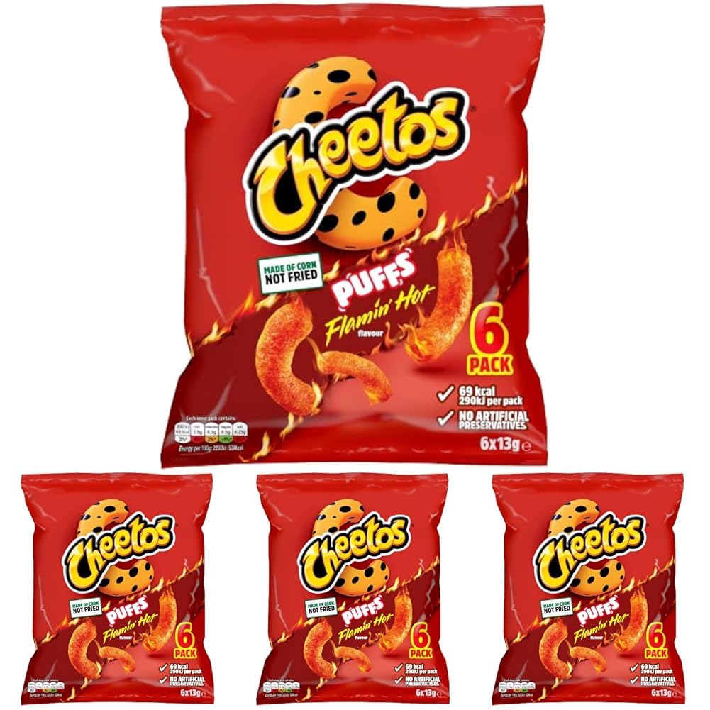 CheetosPuffs Sweet and Spicy Flamin Hot Multipack Crisps 6x13g (Pack of 4)