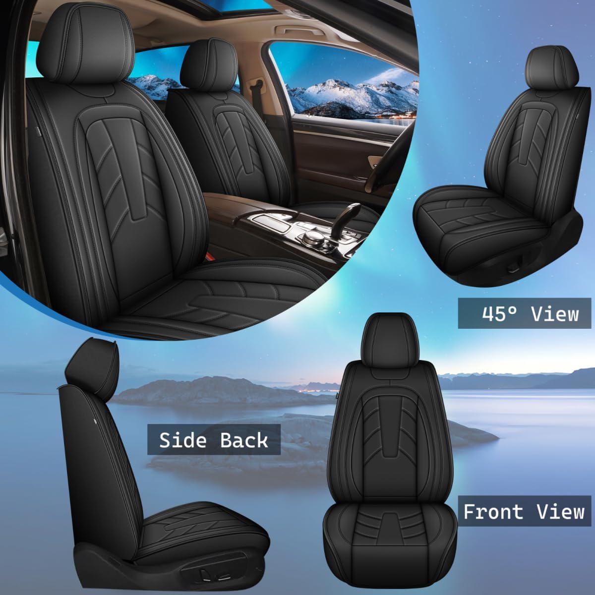 Full Car Seat Covers Leather Car Seat Covers Fit for Ford Ranger 2019-2025 Waterproof and Anti Staining Auto Protector 2 Rows 5 Seats(Black)