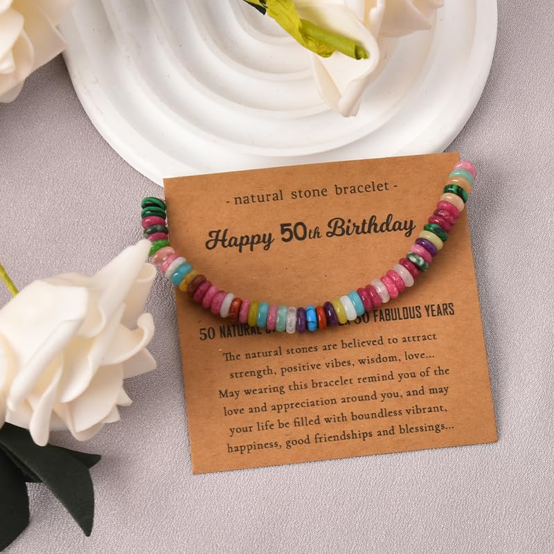 Image of Natural Stone Bracelet for Women Birthday Gifts for Mom Daughter Beaded Bracelets for Bestie Sister Bead Bracelet for Grandma