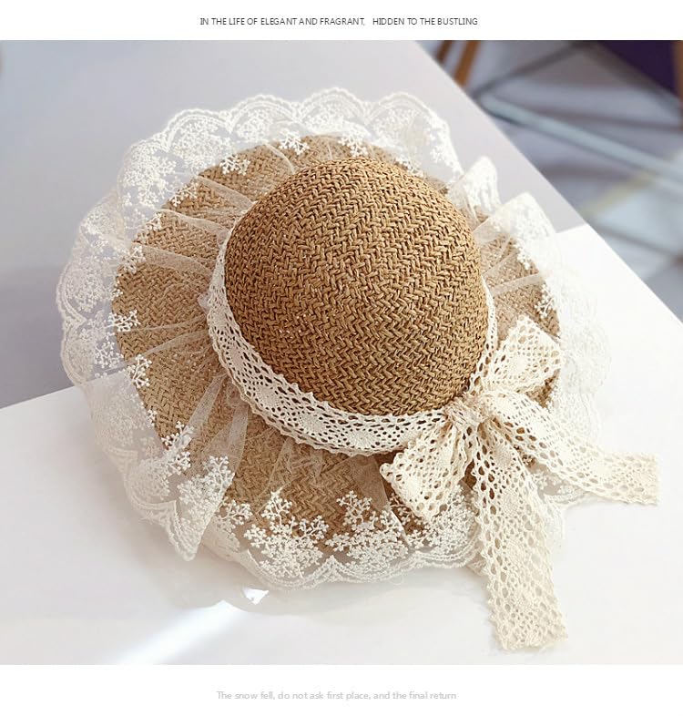 1PCS Kids Girls Straw Sun Visor Hat Lace Flower Breathable Summer Beach Hat with Wide Brim2