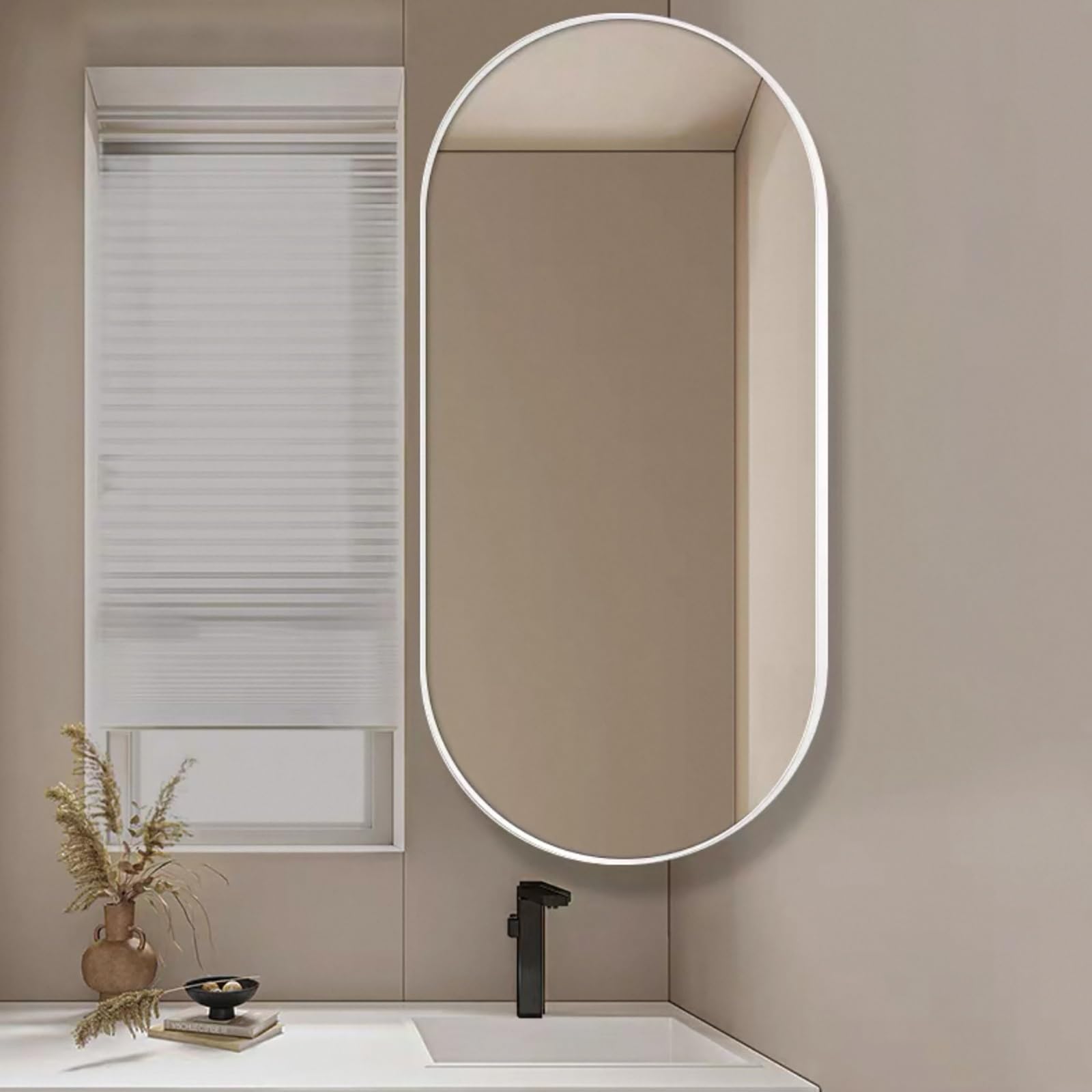 SXFSDOU Oval Bathroom Mirror with Aluminum Frame, HD Explosion-Proof Safe Glass, Adjustable Wall-Mounted Vanity for Makeup and Grooming