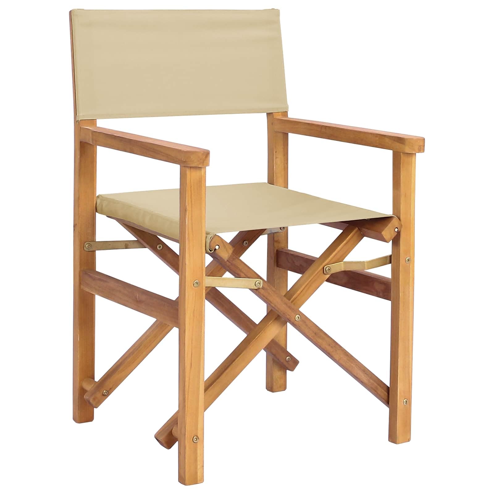 vidaXL Sedia da regista Marrone e Beige Legno di teak solido, Sedia Pieghevole Ergonomica per Giardino, Teak Resistente all'Acqua, Compatta per Esterni, Arredo alla Moda