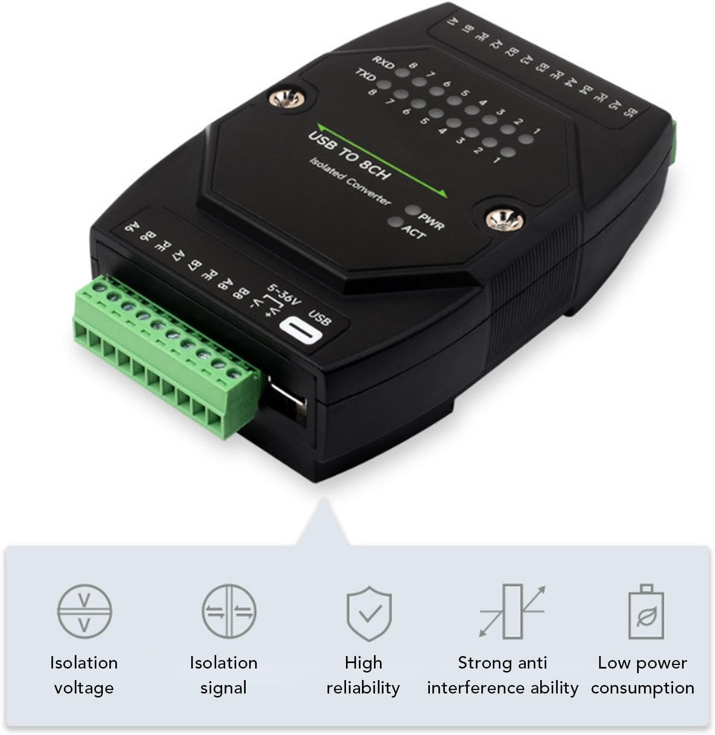 USB to RS485 Converter 1200bps to 921600bps Type C 8 Channel Isolated RS485 Serial Port Adapter, USB C Adapter with LED Indicators