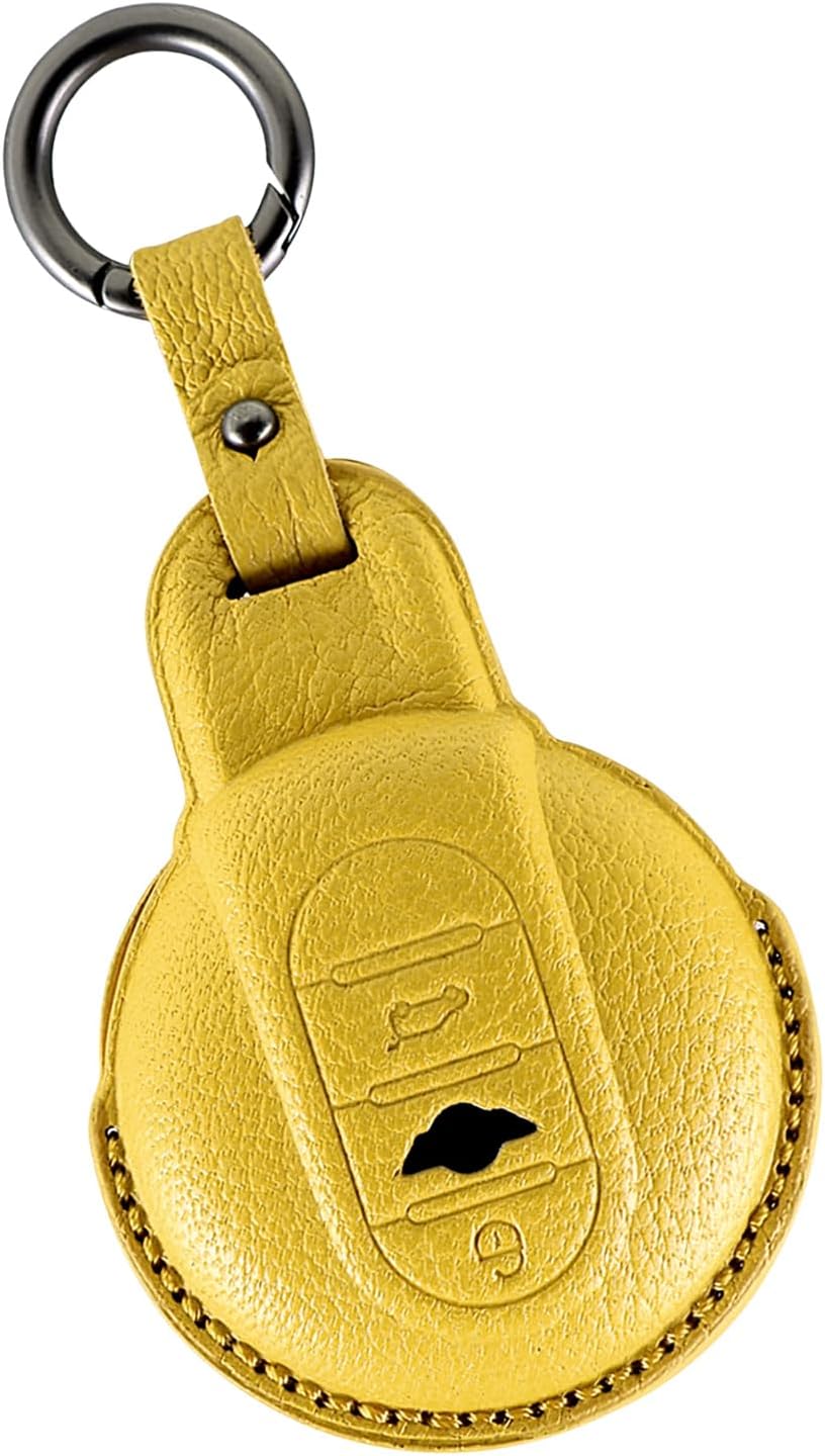 3 Buttons Key fob Cover Fit for BMW Mini Cooper F55 Clubman F54 Hatch F56 Cabrio F57 Countryman Cooper S Cooper D Cooper SD F60 Leather Key Case Logo Visible with Keychain-Yellow