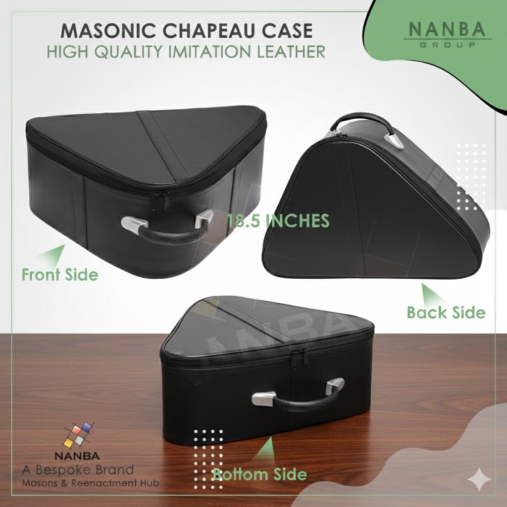 Premium Masonic Knights Templar Chapeau Case – Black Imitation Leather Chapeau Hat organizer with Red Interior Lining, Sturdy Handle & Zipper Closure – Protective Freemason Regalia Carry Case