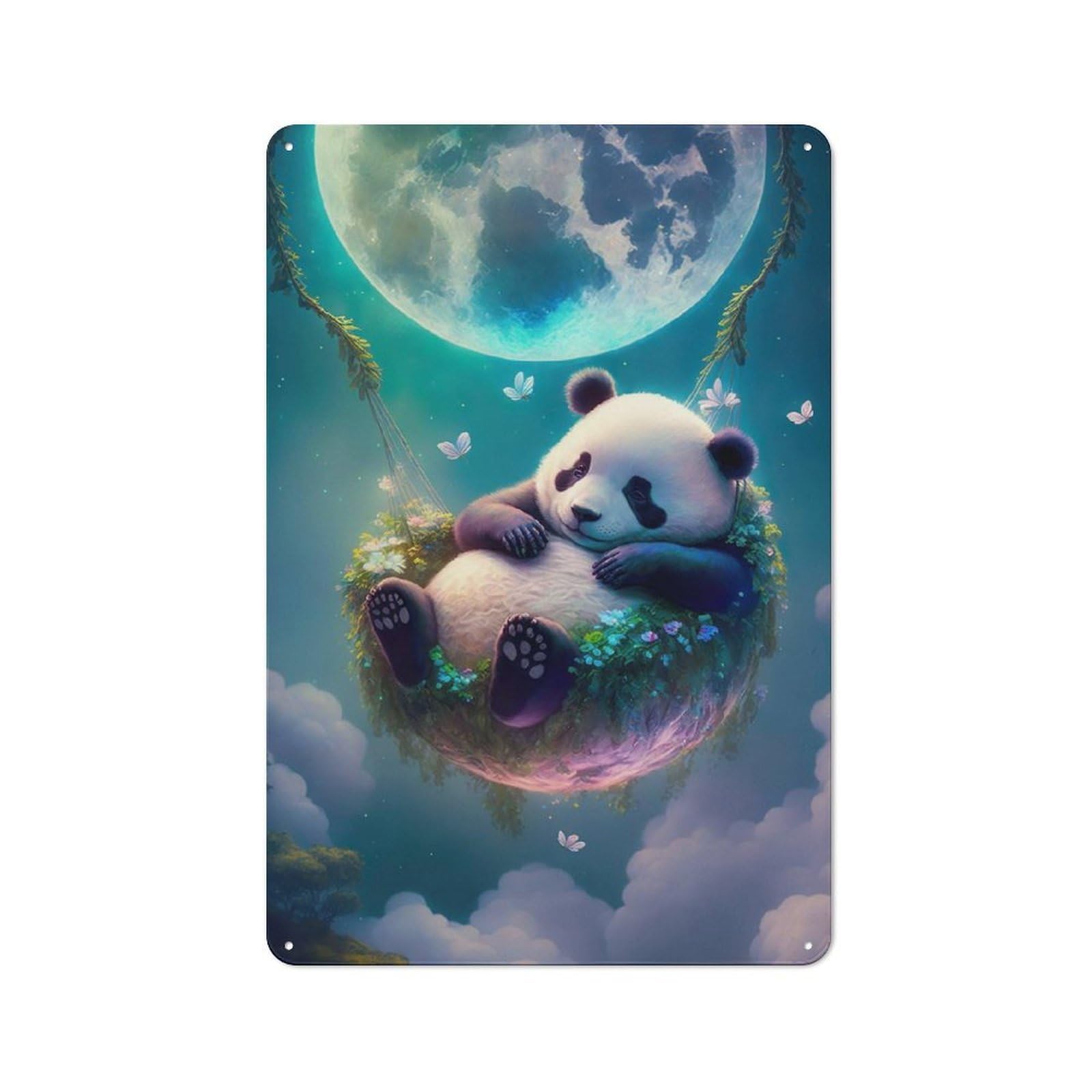 Junmoney The Enchanted Panda Cottage Tin Sign 30X20cm Featuring Porch Wall Decor For Shed, Garden Room, Porch Or Garage