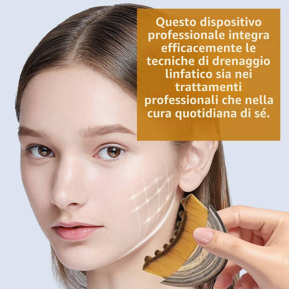Spazzola per Drenaggio Linfatico Viso - Spazzola Viso a Secco con Setole Morbide per Contorno, Massaggio e Scolpitura del Viso, Design Ergonomico con Custodia in Dotazione