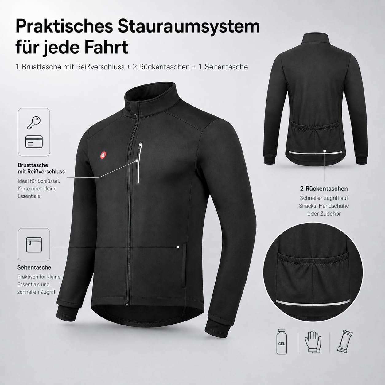 Przewalski Fahrradjacke Herren Winter Softshell Winddicht Reflektierend
