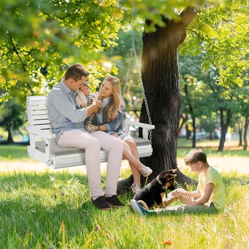 Image of VINGLI 4 FT Heavy Duty Porch Swing with Cushion, 880 LBS Wooden, White