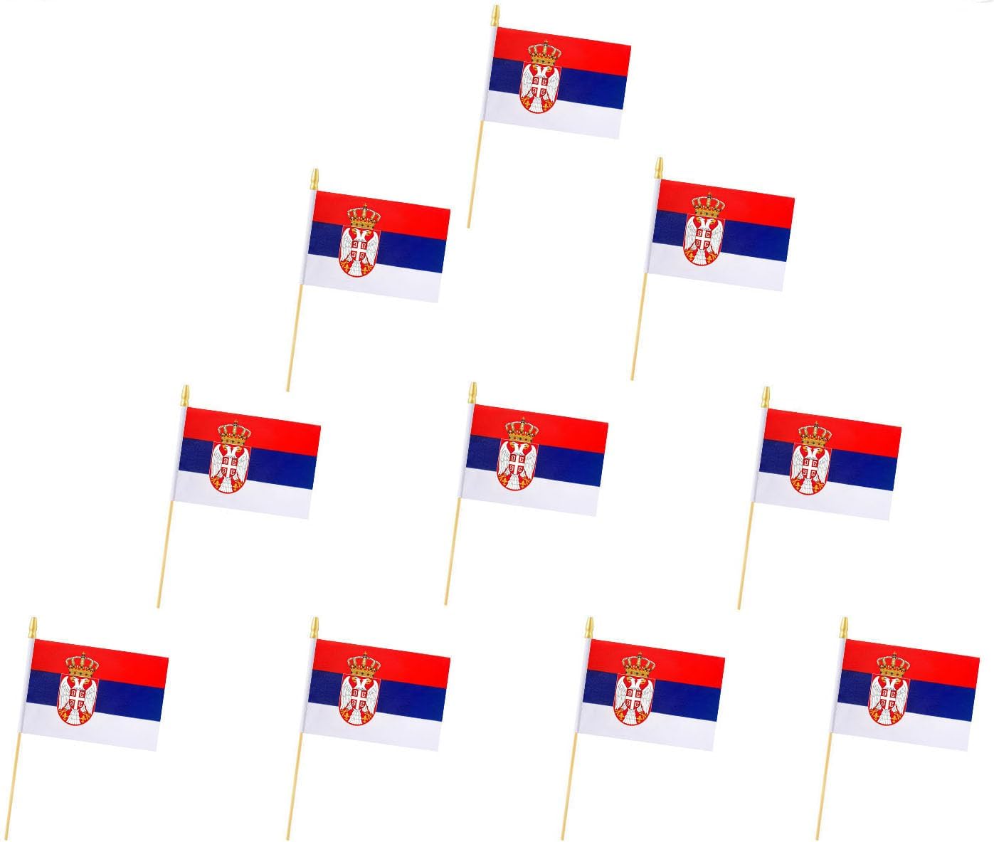 10 Pack Serbia Flags - Handheld Flag- 5x8 in,serbs Mini Flag. Suitable For Party Decorations, Store Displays, Bar Decorations And National Day Parades. (Serbia)
