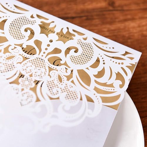 Vista 25 de FOMTOR Paquete de 50 invitaciones cortadas con láser, kit de tarjetas de invitaciones de boda con papel imprimible en blanco y sobres para bodas