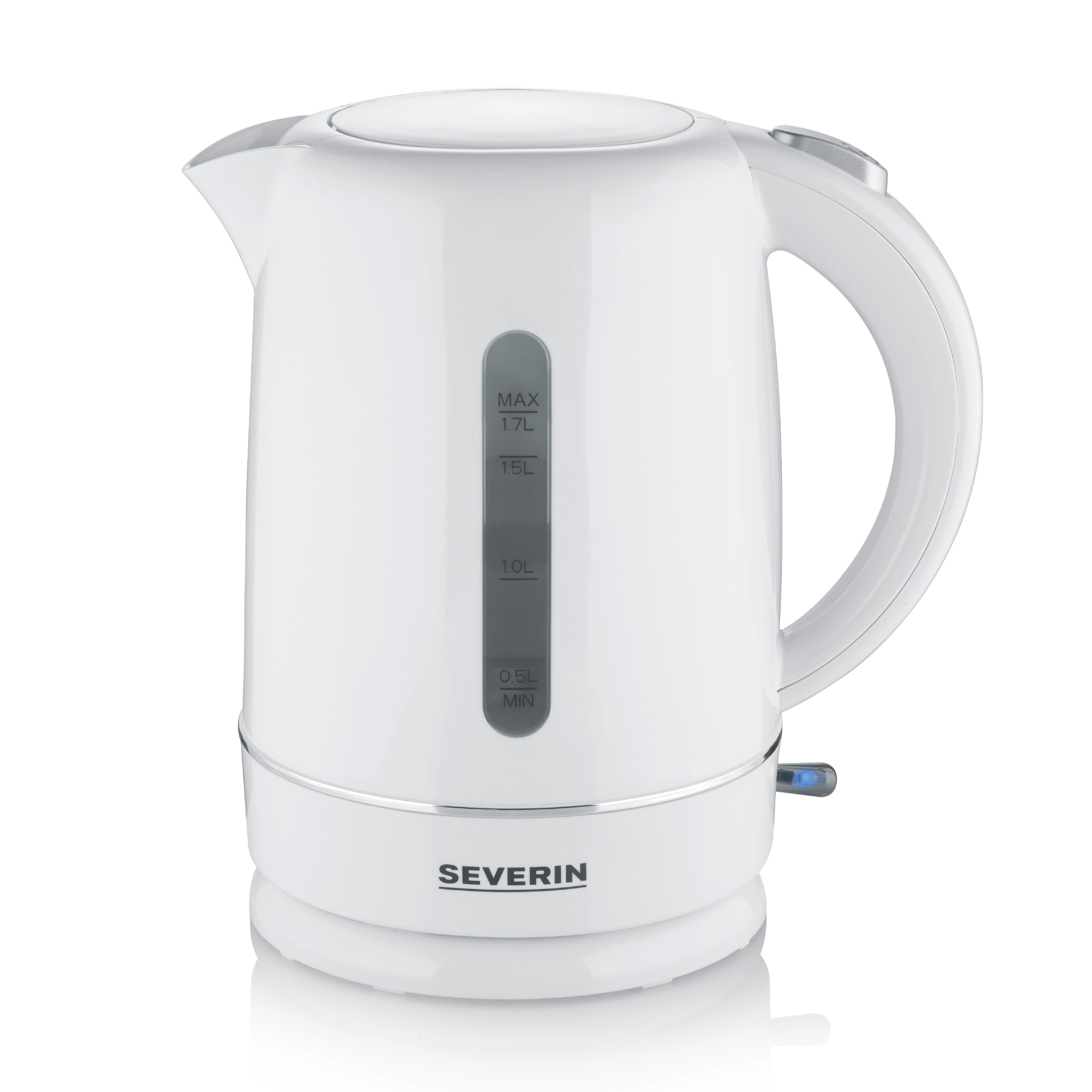 SEVERIN Wasserkocher, 1,7 L Kapazität, mit herausnehmbarem Kalkfilter, Wasserstandsanzeige, Ein-Aus-Taste & Kontrollleuchte, 2.200 W, weiß, WK 4325