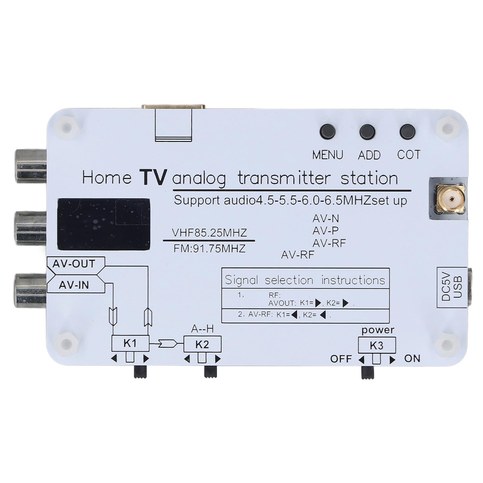 Kabelgebundener Analog AV Sender für Fernseher, 1080p HD Multimedia Schnittstellenübertragung, 10-20 Meter Reichweite, Einstellbare Frequenz, für TV und Heimkino
